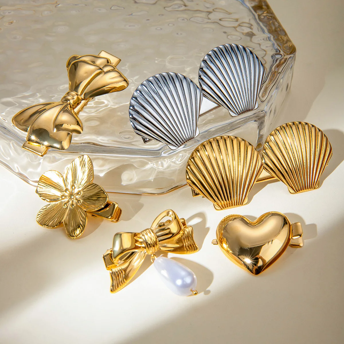 Fashion Heart Bow Stainless Steel Hair Clips Hair Accessories Summer Beach Shell Starfish Hairpins Barrette for Women Jewelry