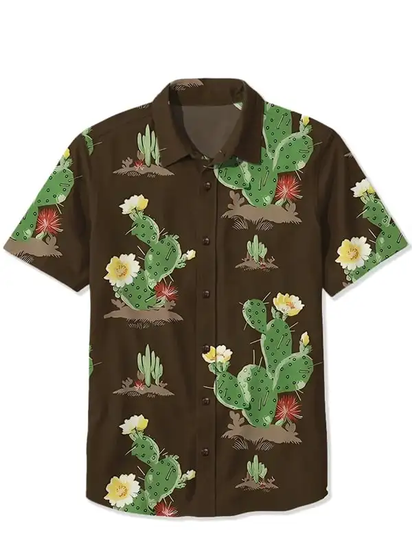 2024 New Fashion Cactus Desert Shirt Beach Party 3D Printed Hawaiian Shirt Unisex Short Sleeve Oversized Shirt Lapel Shirt