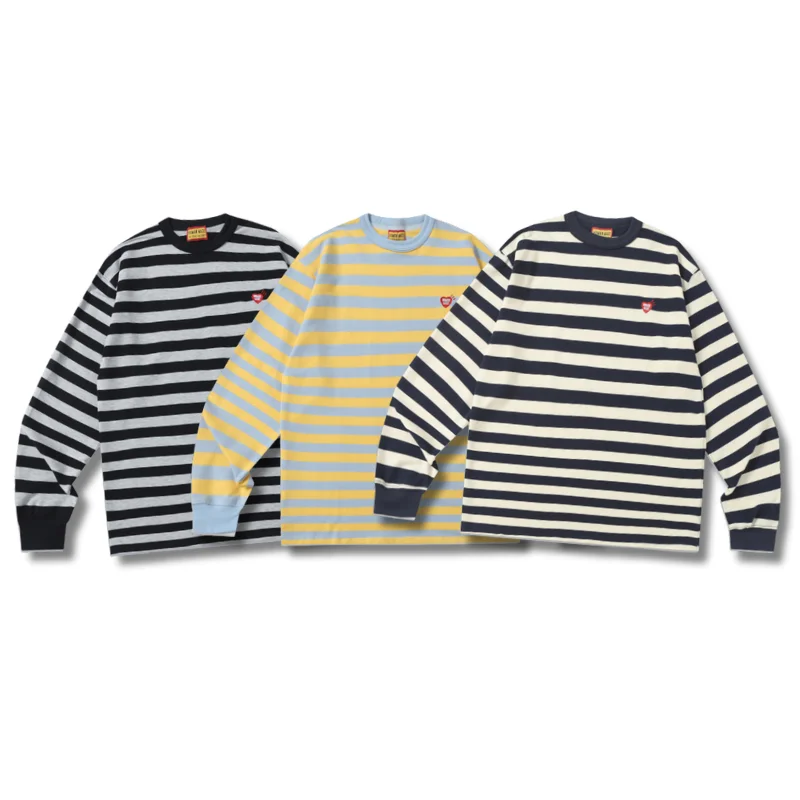 

HM футболки с длинным рукавом с принтом «любовь», высокое качество, вышитые полосатые повседневные мужские и женские футболки