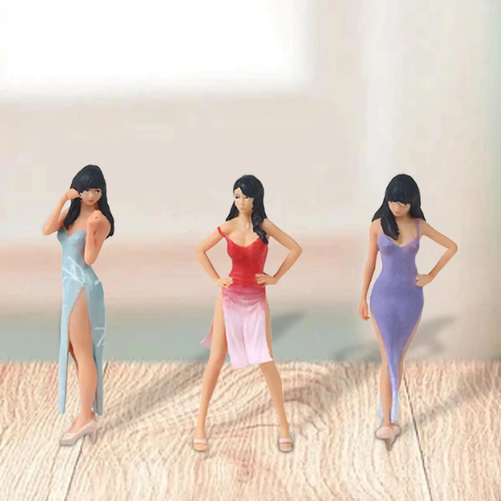 3 stuks 1/64 schaal mensen beeldjes miniatuur mensen modellen ornament hars fotografie rekwisieten vrouwelijke figuur voor miniatuur scène