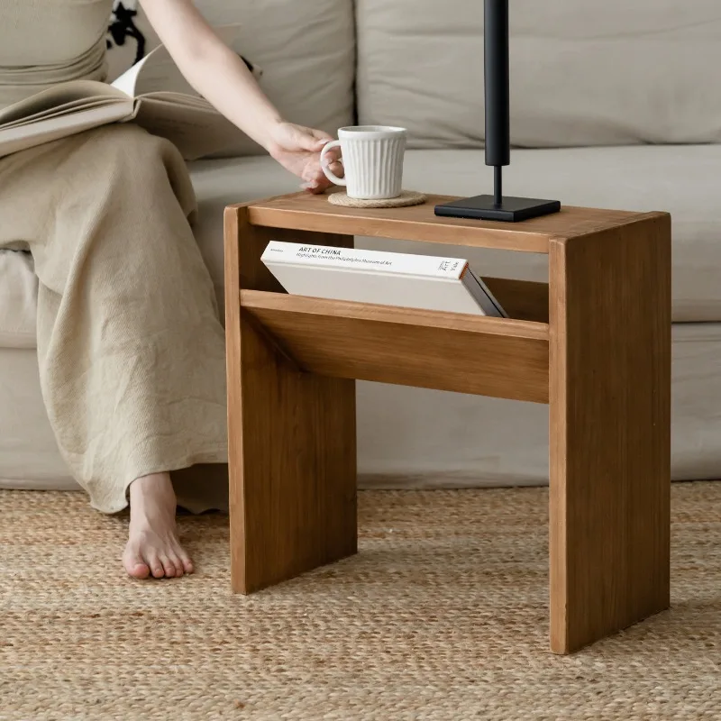 Runjia Home Furnishing Solid Wood Dual-Purpose Coffee Table Log Wind Simple Living Room Sofa Side Several Nordic Book Shelves Sh
