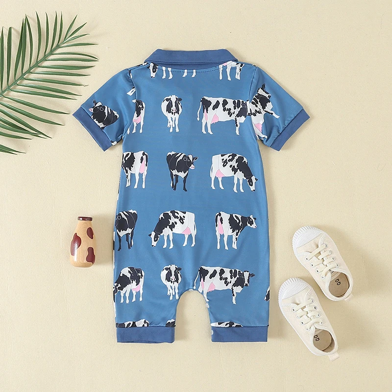 Western Baby Boy Summer Clothes Cow Print  Romper Short Sleeve Shorts Jumpsuit  Cowboy Outfit Casual Chic