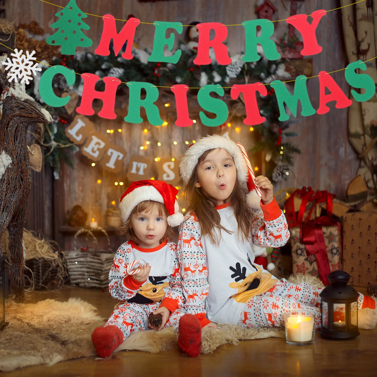 

15pcs Christmas Bunting Banner Merry Christmas Party Decoration Home Outdoor Felt Flags Red Green White 15X15Cm 2.8M Ribbon
