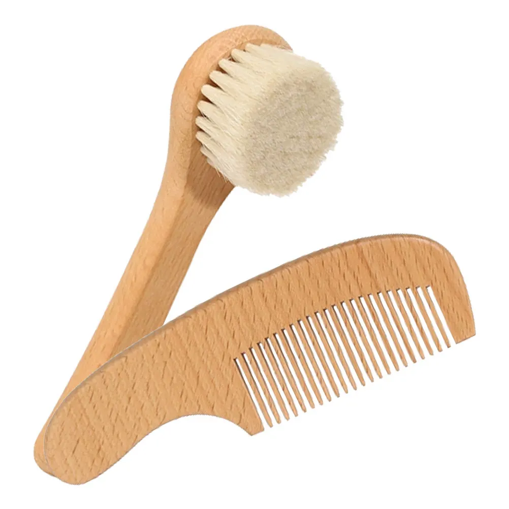 

1Set Newborn Brush Set Soft Bristle Baby Hair Comb Natural Wool Massage Bath Brush Toddler Grooming Kit Gentle Scalp Care