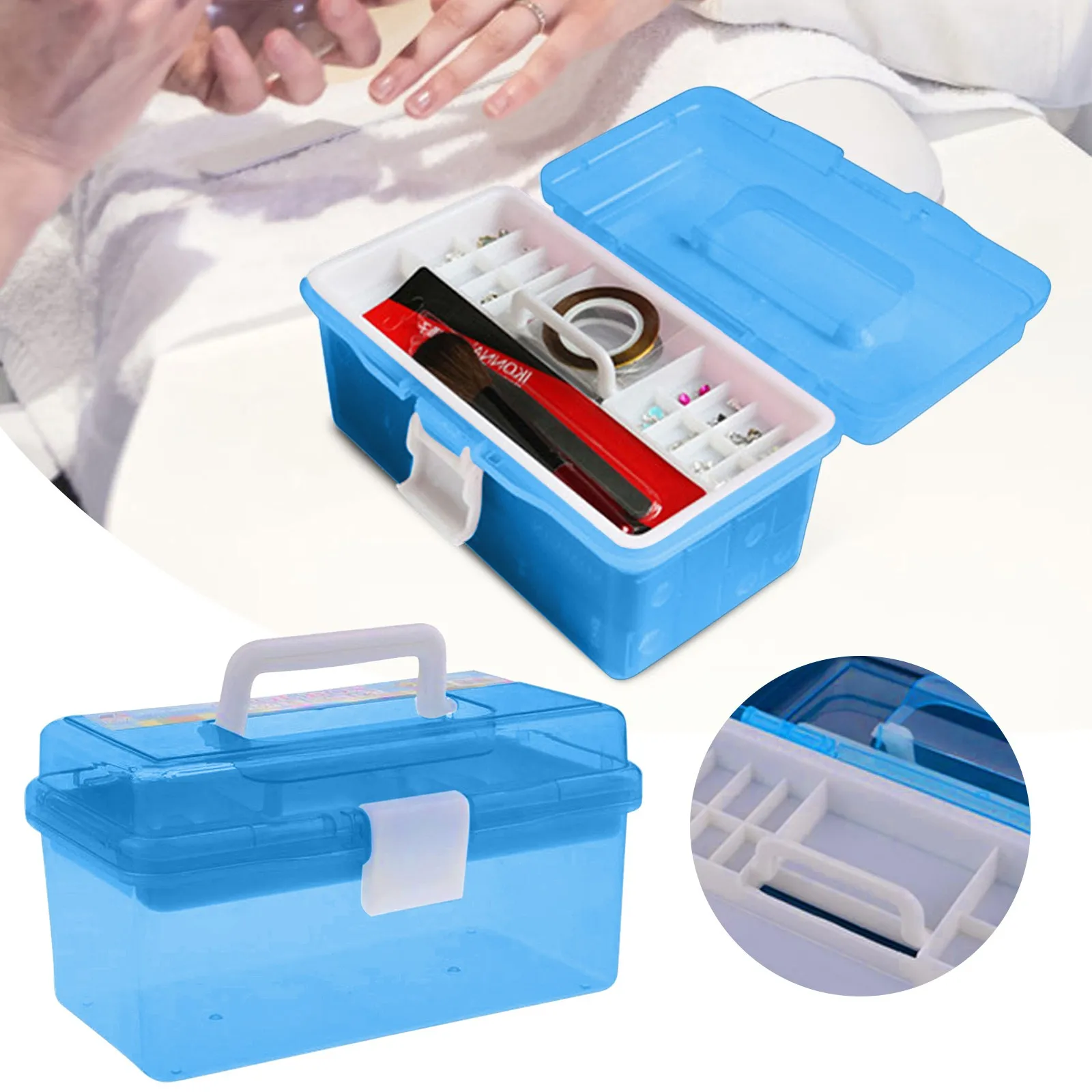 Blue Portable Box Organizer Multipurpose Sewing Box Tool Box Crafts And Supplies Storage Case Picture Frame Storage Containers