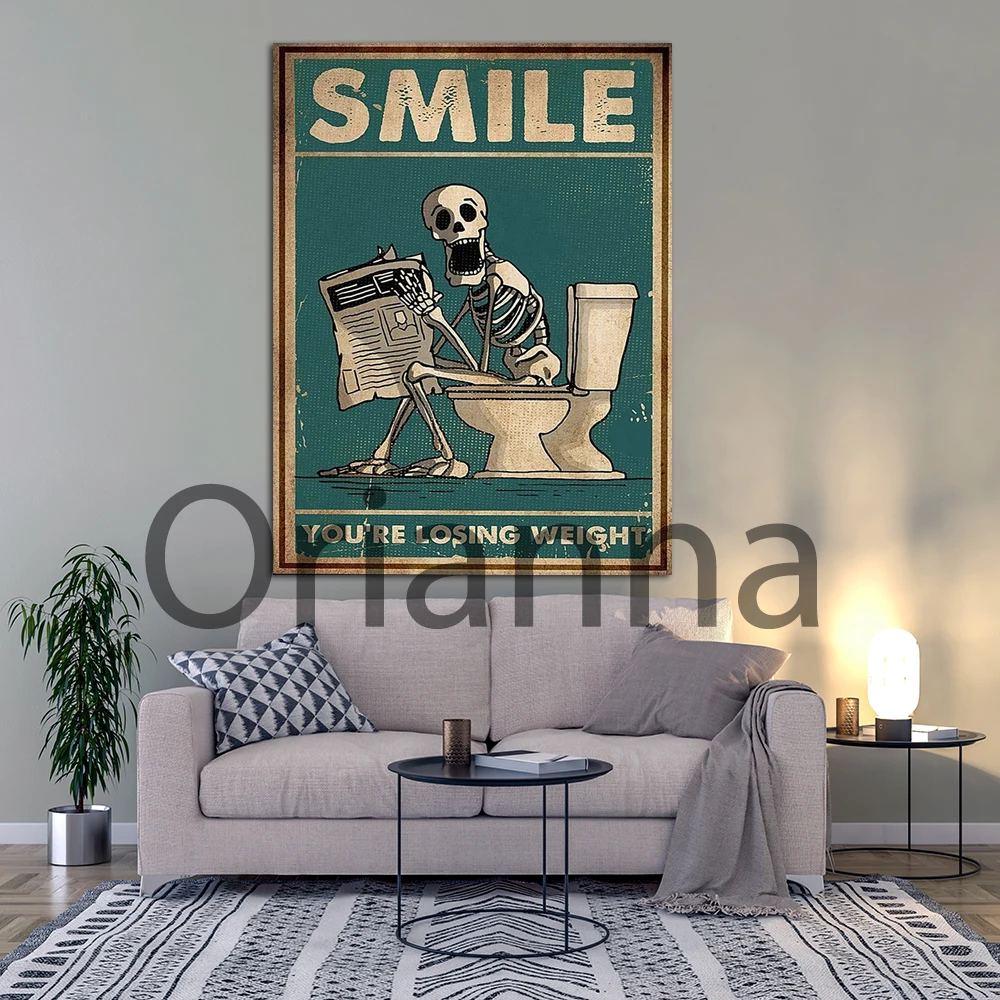 Modern Modular Picture Home Decor Print Smile You'Re Losing Weight Skeleton Bathroom Canvas Painting Pop Wall Art Vintage Poster