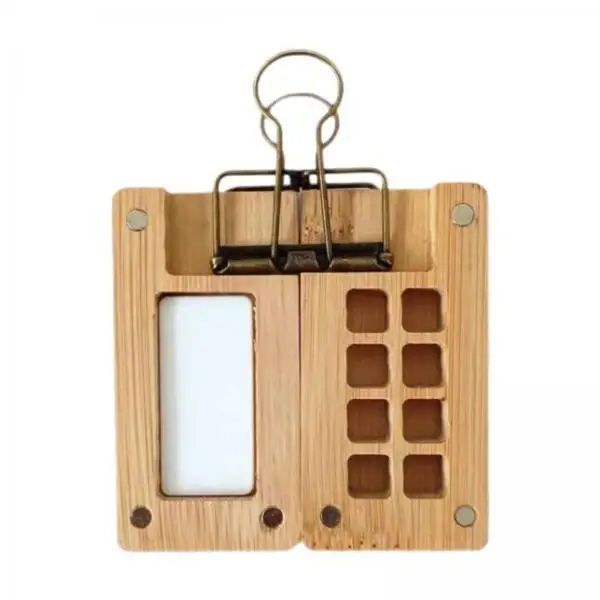 4xMini Portable Palette, 8 Grids Wooden Tiny Watercolor Palette Empty Small Paint Palette Pocket Sketchbook Palette Travel