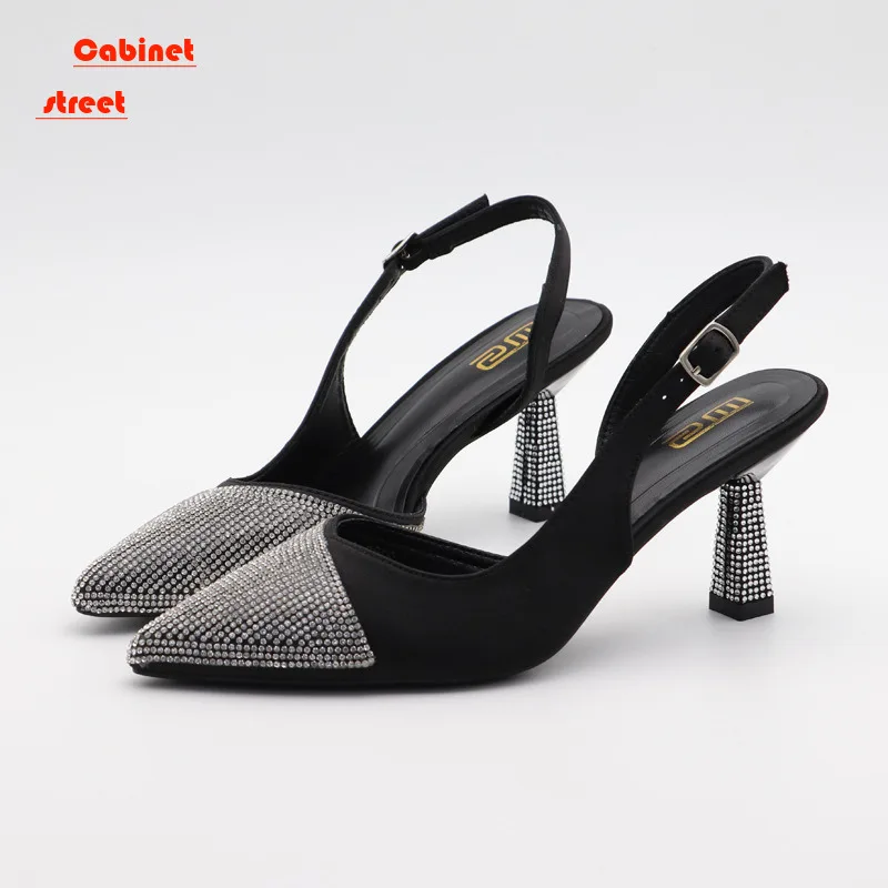 

2024 New Network Red Rhinestone Thin Heels Baotou Sandals Sexy Pointed Head Large Size Rhinestone Heels Women Female Shoes