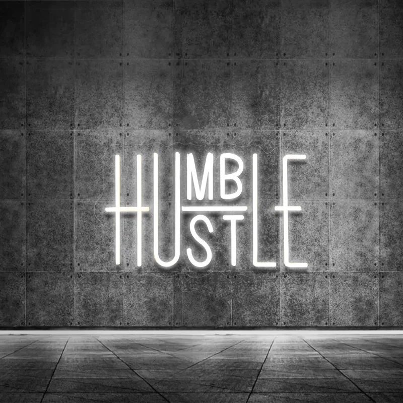 

Hustle LED Wall Words LED Neon Lights Party USB Powered Switch LED Lights Brightness Adjustable Office Room Gym Room（White)