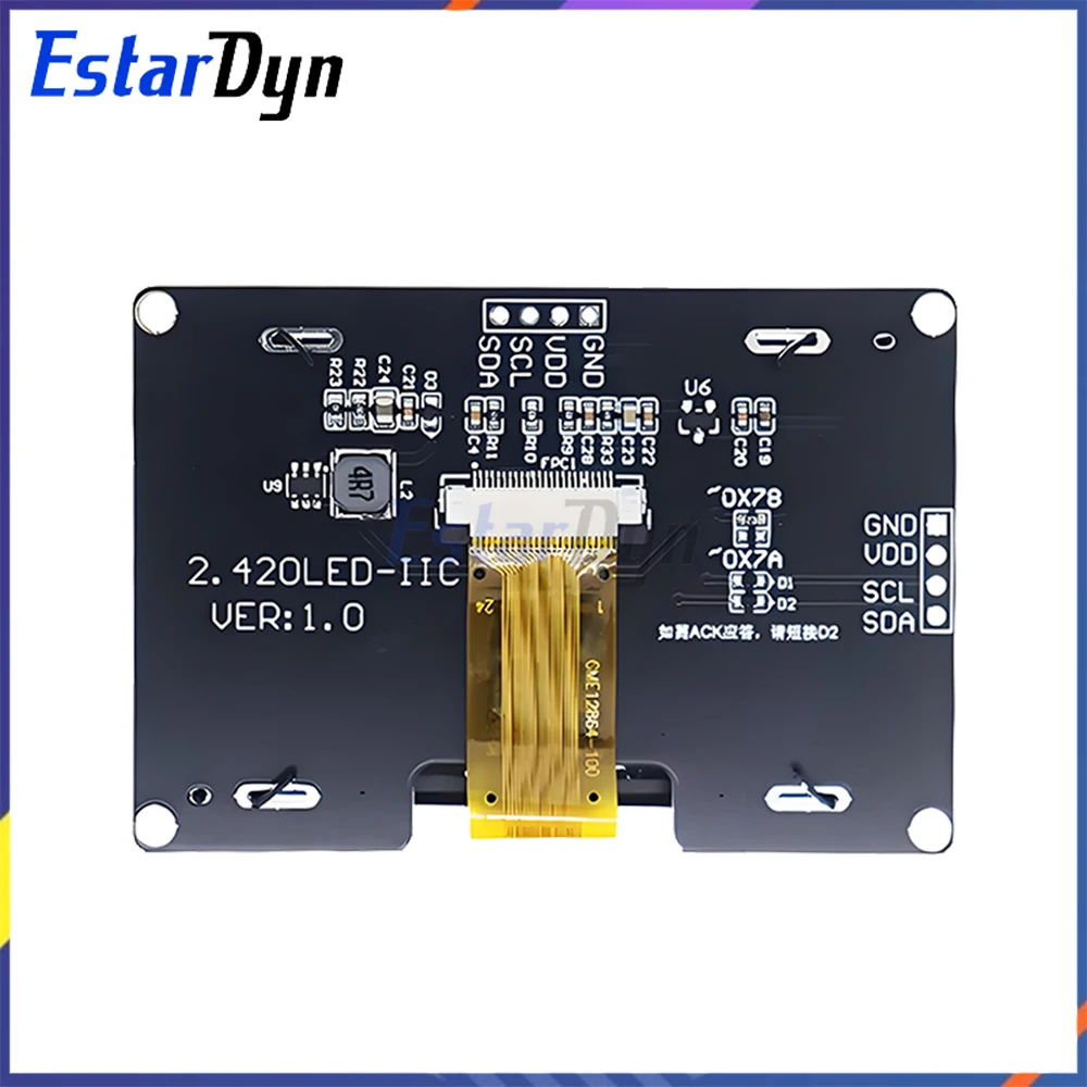 Módulo de exibição OLED Estardyn de 2,4 polegadas, display de 2,4 polegadas, resolução 128x64, acionado por SSD1309, interface IIC de 4 pinos