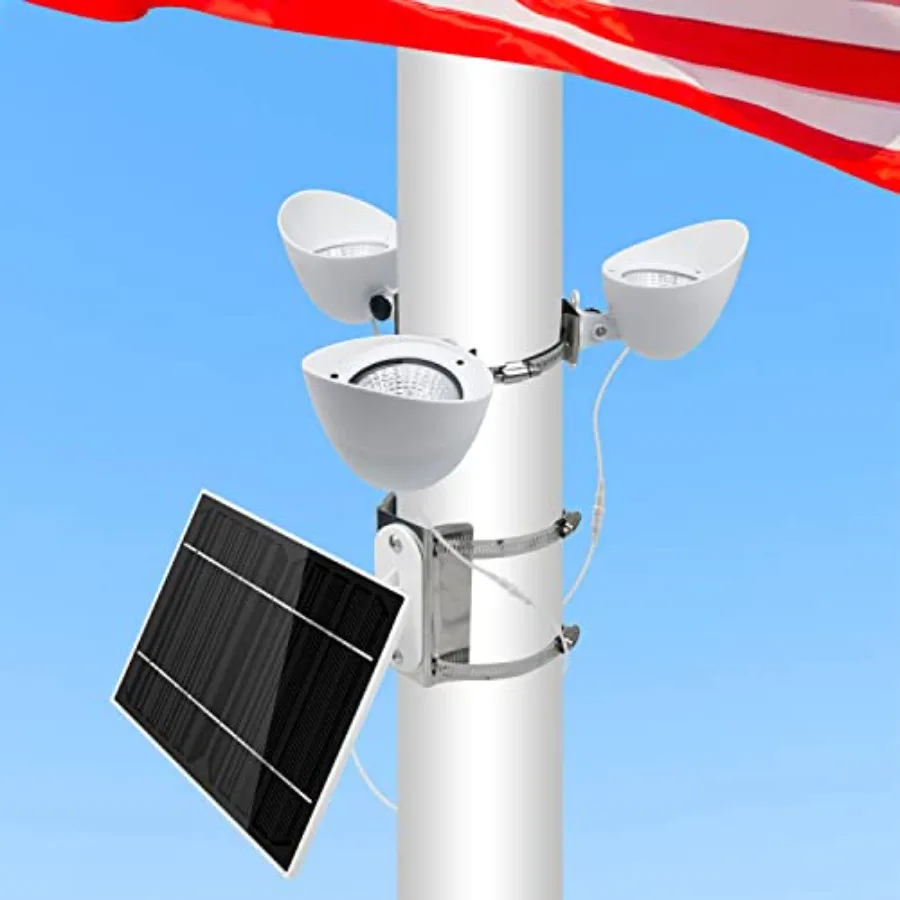 

Солнечный светильник для флагштока 3 Super-Spotlights LED, на солнечной энергии, с регулируемым углом наклона 360°, крепления для флагштоков 2-6 футов, подходит для американских флагов.