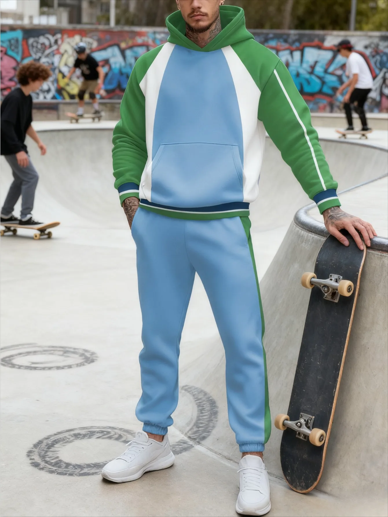 メンズデジタルプリントのおしゃれなカジュアルフード付きセット（2点セット）