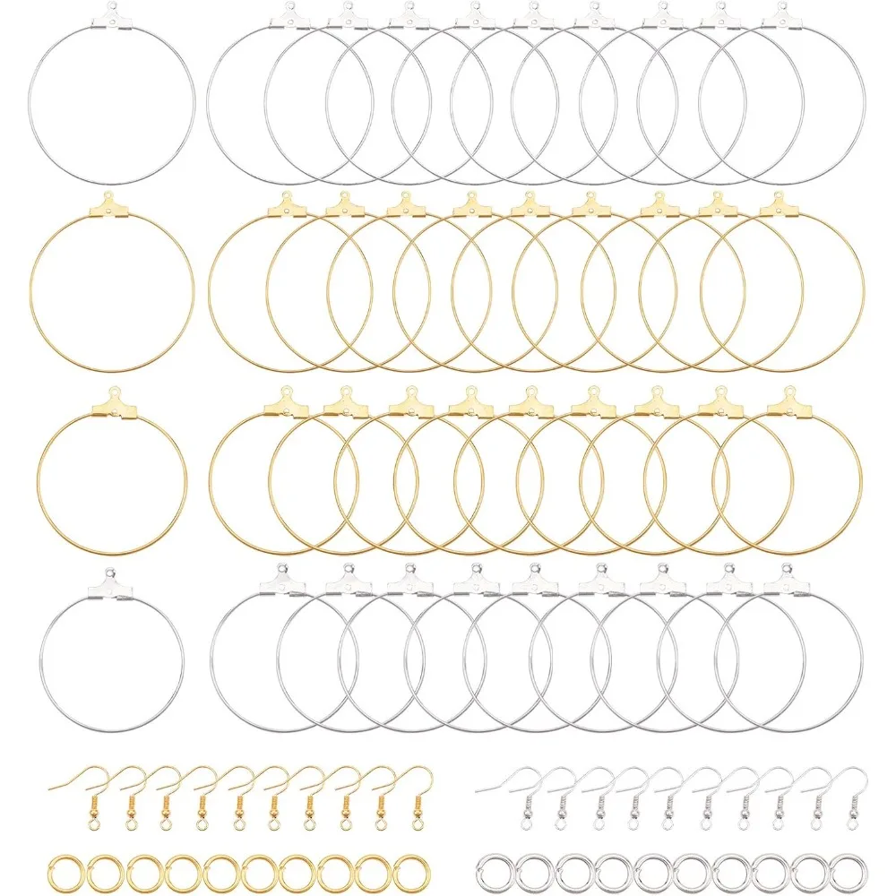 

140 шт., 2 размера, фурнитура для сережек-кольца, компоненты для сережек-кольцов с бисером, крючки для сережек и прыжковые кольца для ювелирных изделий в виде сережек