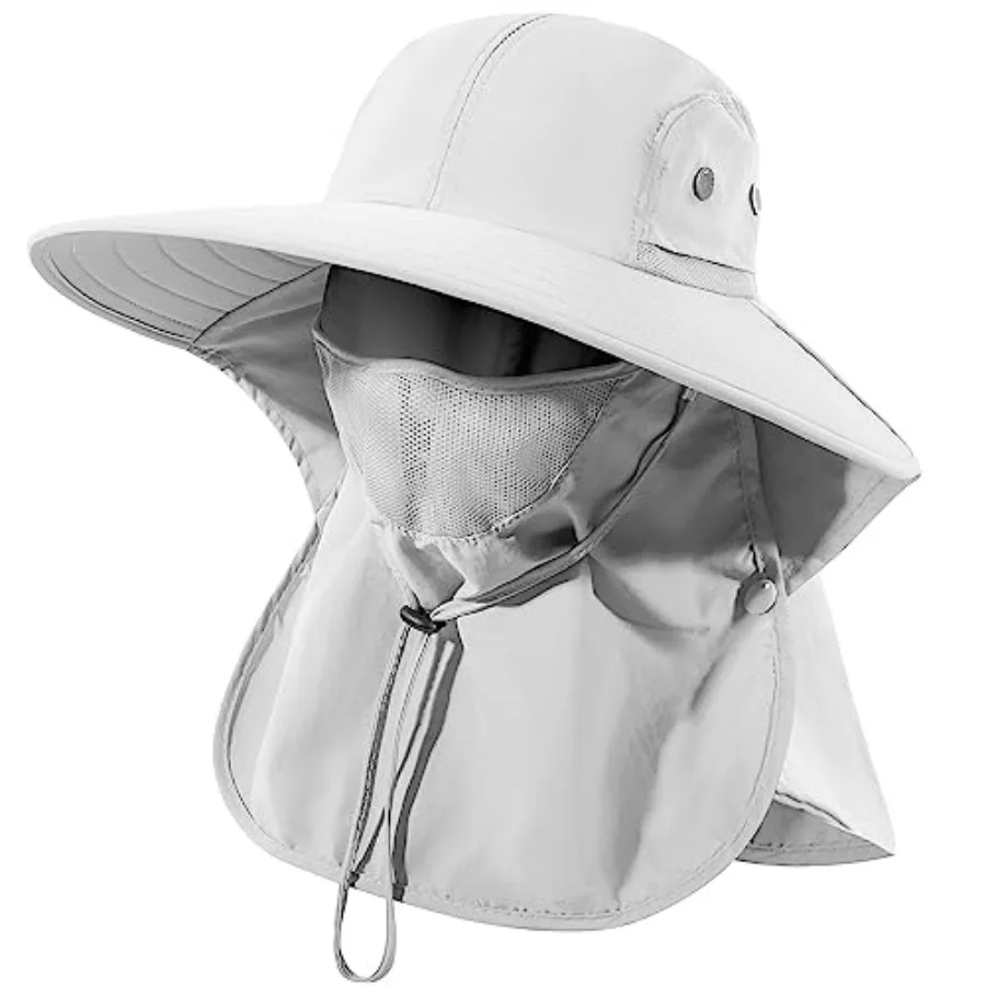 

Mens Women Fishing Hat UPF 50+ Wide Brim Sun Hat with Face Cover and Neck Flap