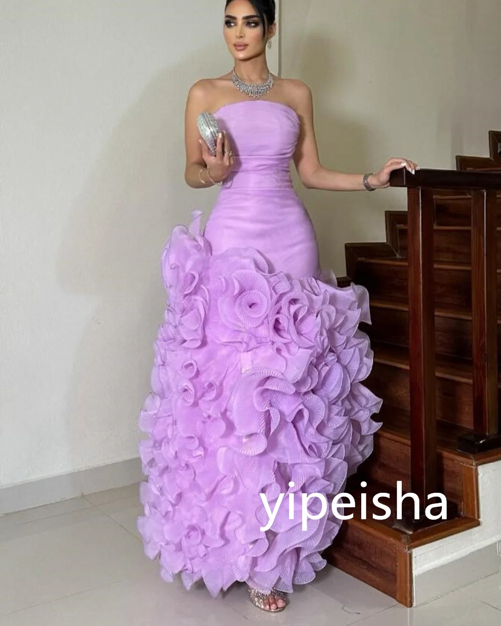 Customized A-line Strapless Ankle-Length Bespoke Occasion Dresses Ruched Sleeveless Evening Dresses Pleat  wedding party dress