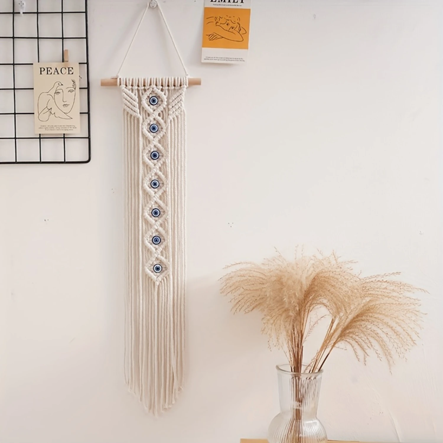 1pc  Macrame Wall Hanging Tapestry with Tassels - Handmade Cotton Organic Yarn Wall Art for Bedroom and Living Room Decor