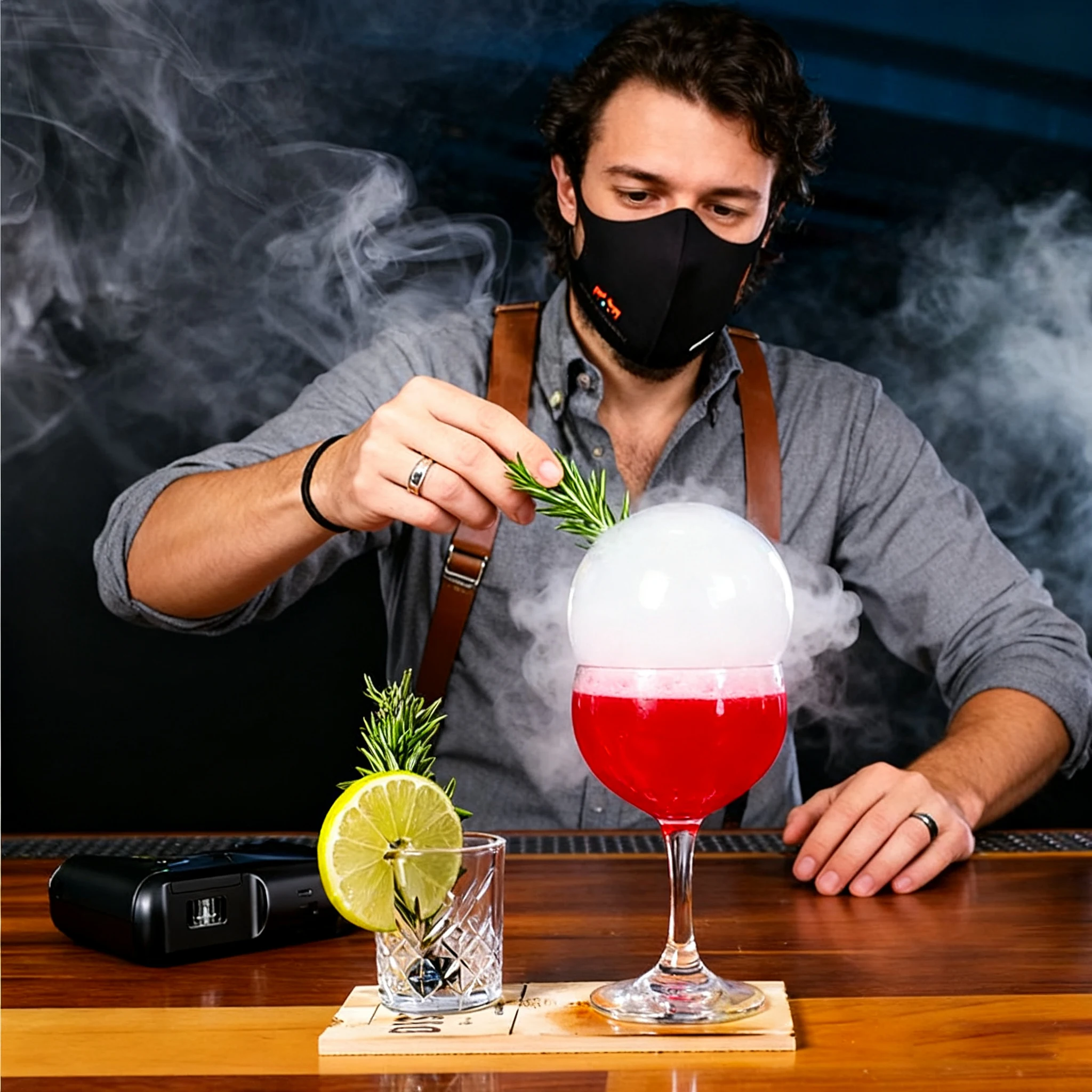 Molecular Mixology Smoke Bubble Gun,Handheld Electric Aroma Blaster with 5 Flavor Pods&Edible Bubbles for Drink Decor