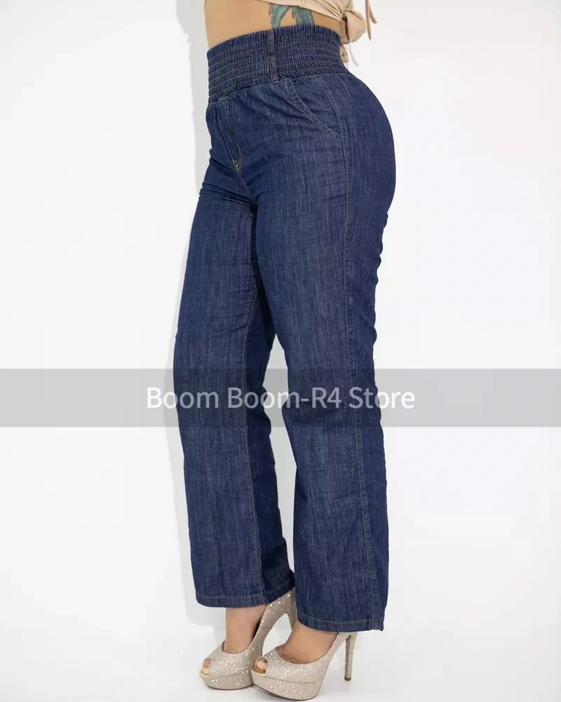 2024 Comfort  Wide-leg jeans with elastic waistband Trousers Bottom Straight Female Trouser Streetwear Stretch Skinny Trousers