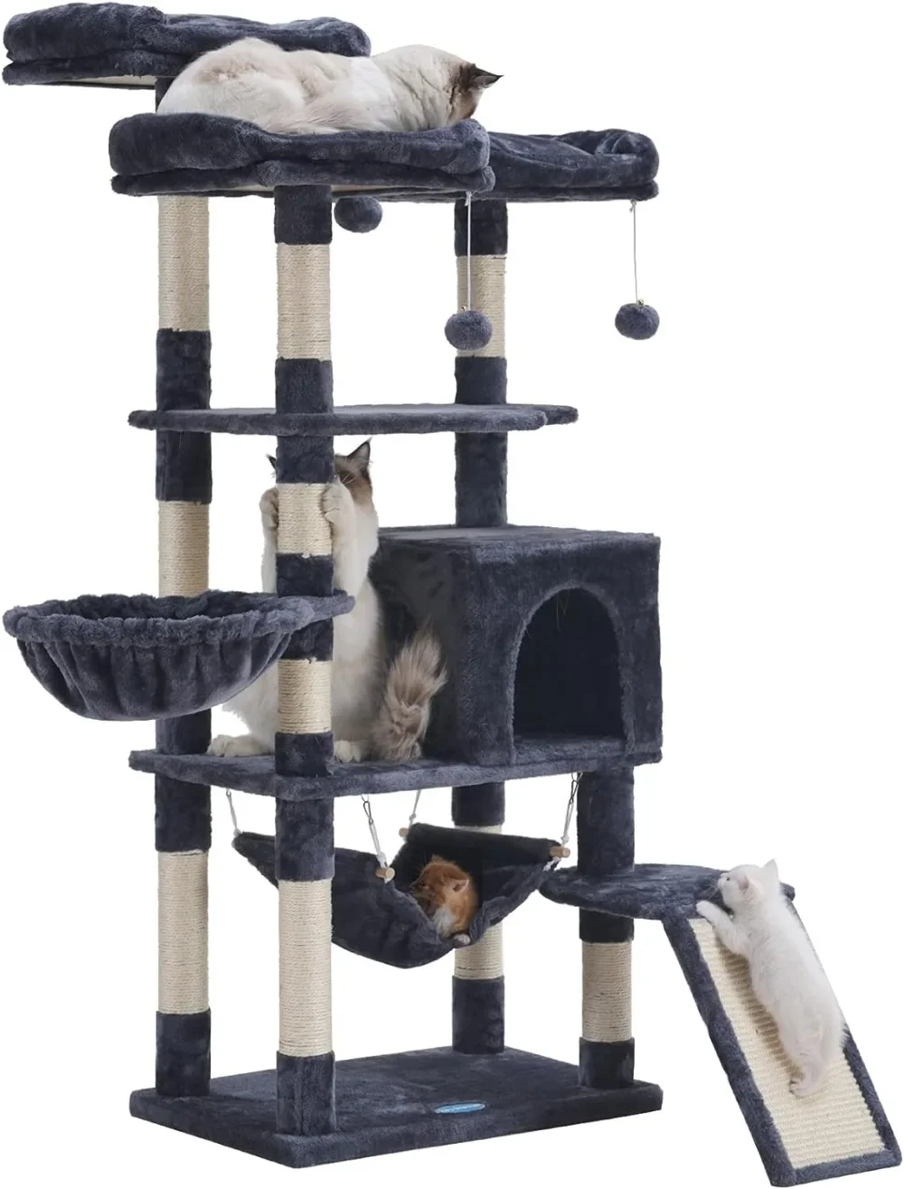 Árvore de gato multi-nível, grande torre com rede grande, 3 poleiros aconchegantes, arranhões, estável para gatinho e show