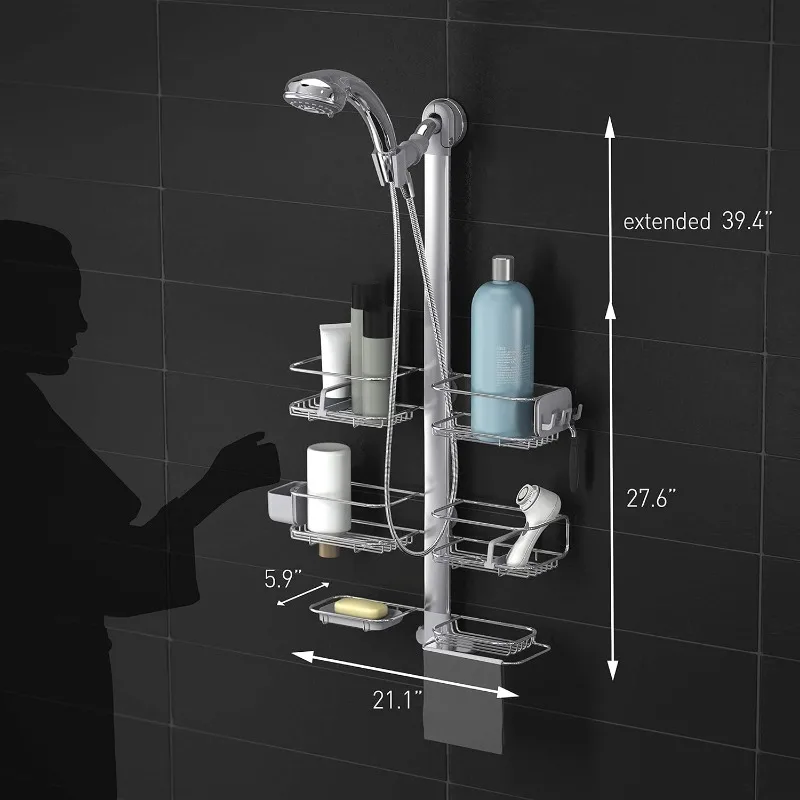 Adjustable and Extendable Shower Caddy XL, Stainless Steel and Anodized Aluminum