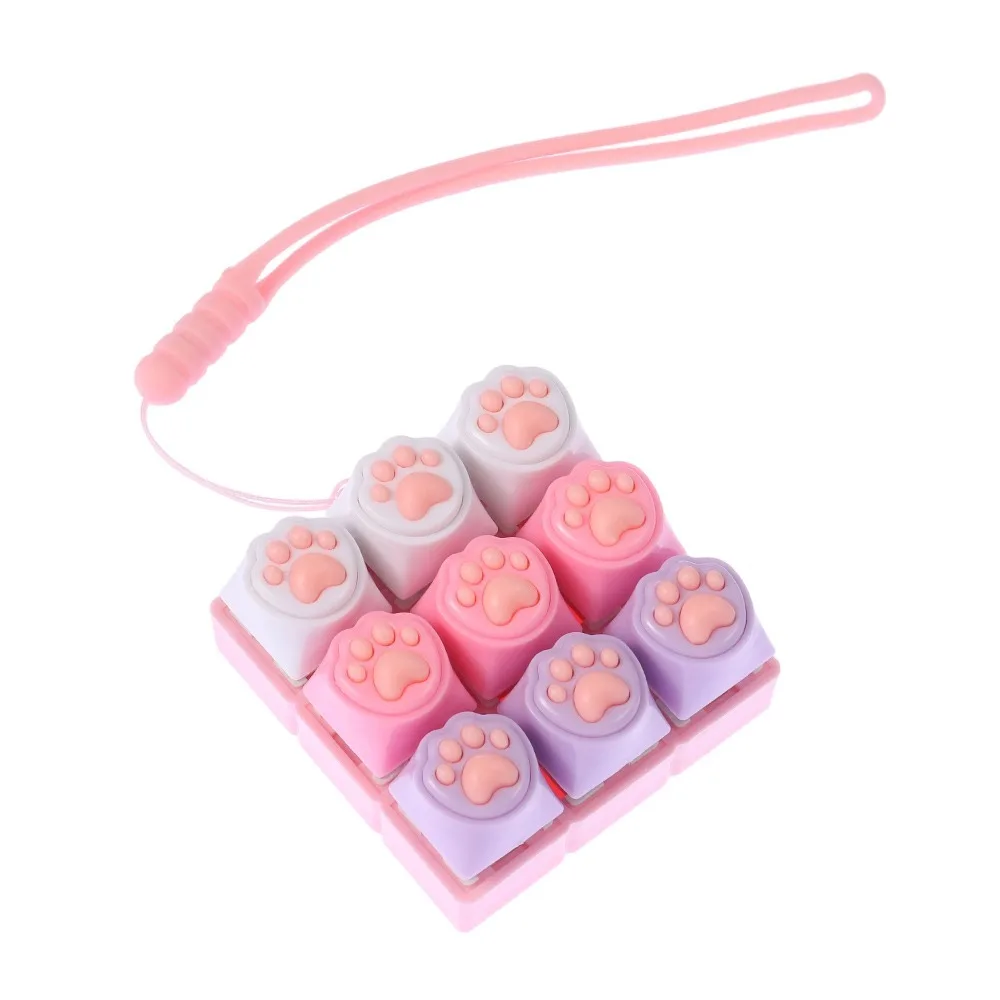 Cat's Paw Shape Fidget Keychain DIY Keyboard Keys Button Keyboard Clicker 9Keys Keycap Finger Keyboard Cap Keyboard Enthusiasts