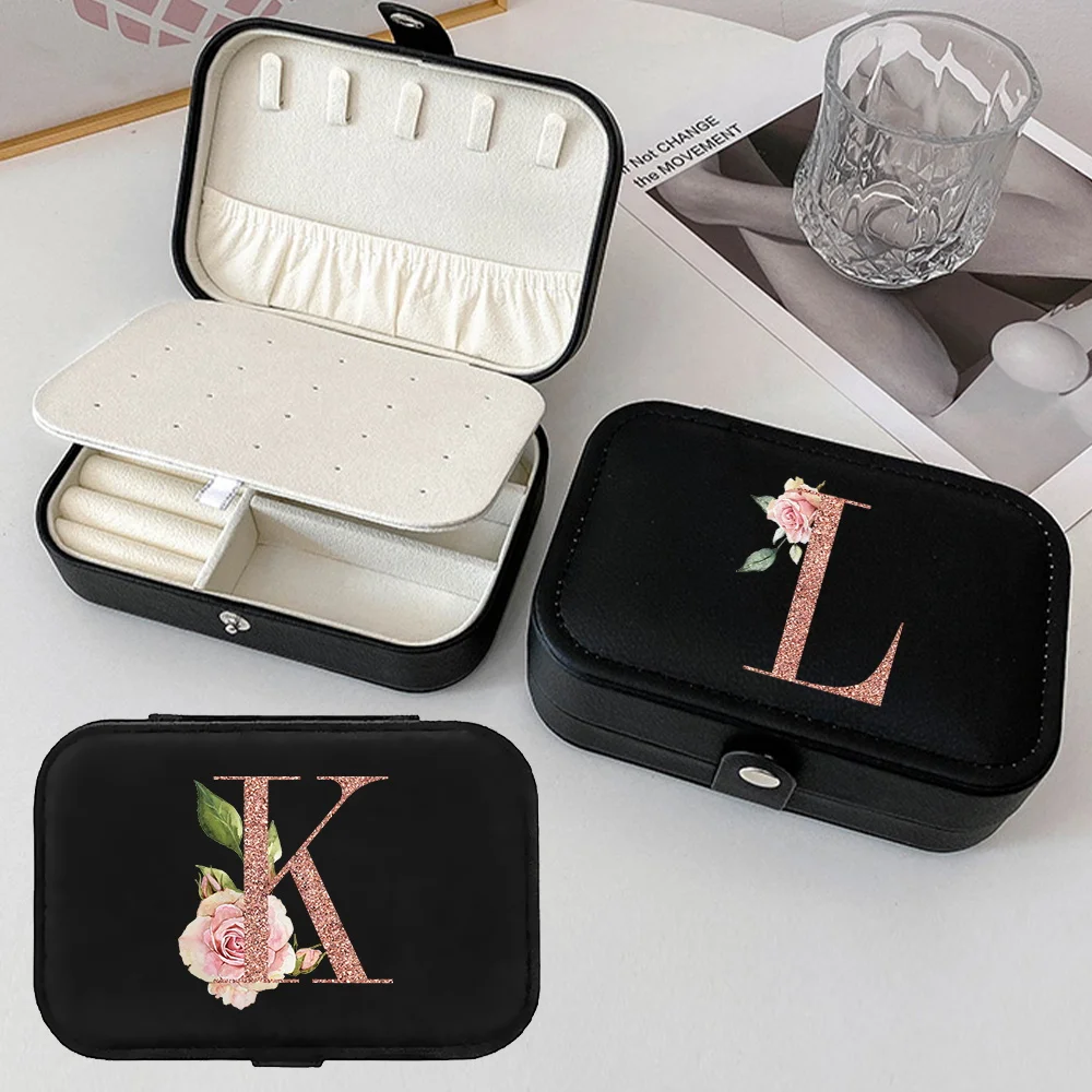 

New Rose Gold Letter Pattern Ladies Portable Jewelry Storage Box Travel Jewelry Box Storage Earrings Necklace Ring Jewelry Boxs