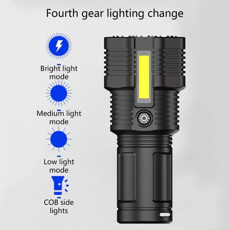 X37b đèn pin đèn LED mạnh mẽ USB Torches có thể sạc lại với 4 chế độ ánh sáng Ngọn đuốc để cắm trại, ngoài trời, đi bộ đường dài