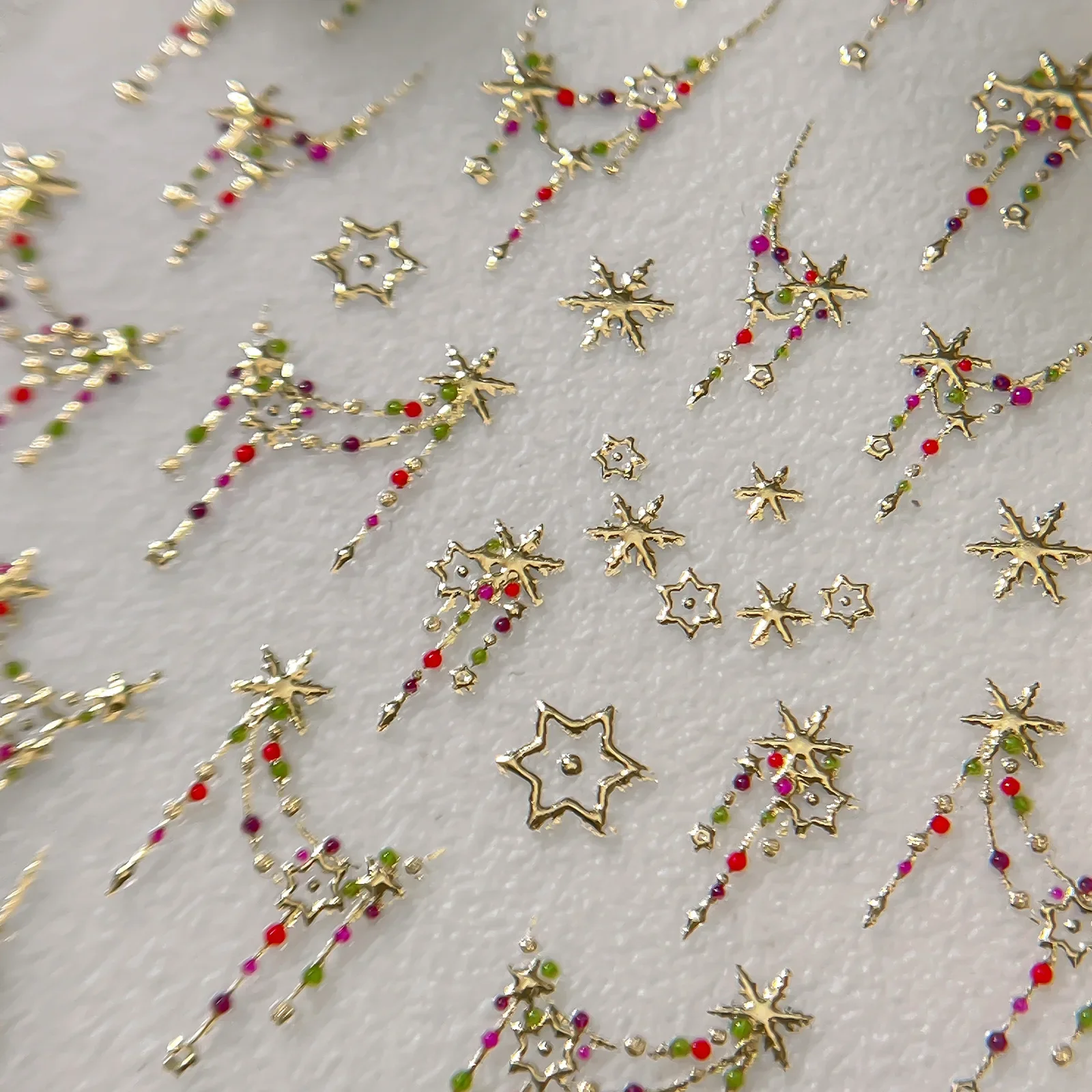 Shiny Stars Luxury Gold Snowflake Necklace Chain 5D Nail Stickers Colourful Dot Pendant Curtain Hexagram Adhesive Nail Decals