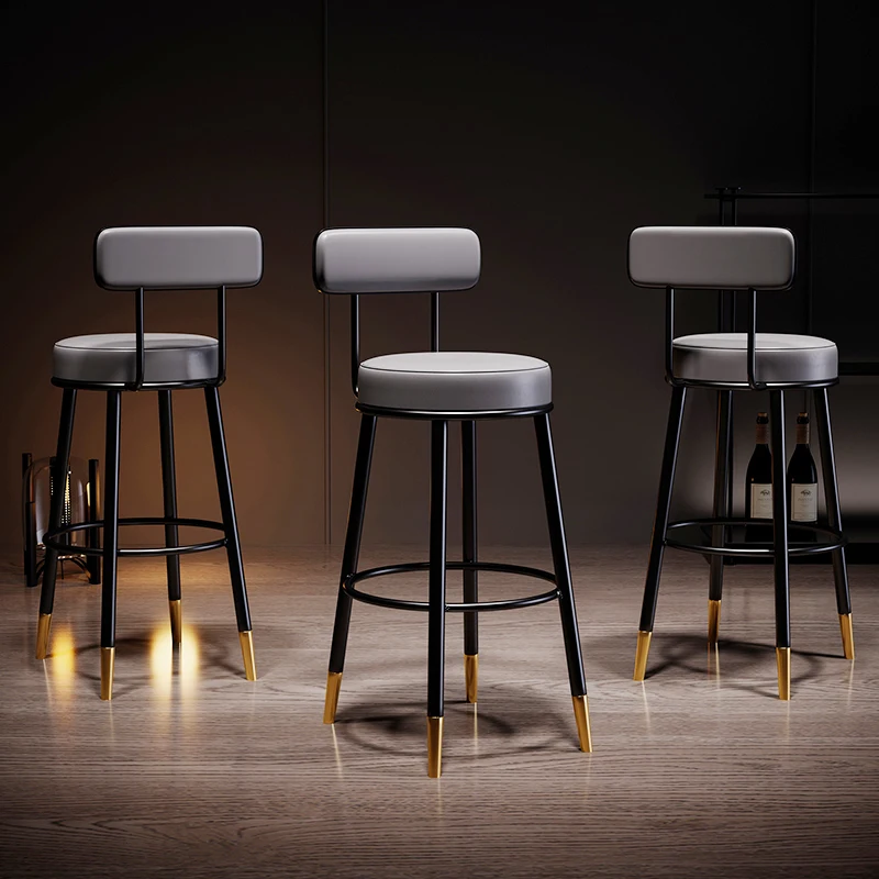 Minimalista Metal Leather Bar Stool, costas simples, confortável cadeira nórdica preta, mobiliário de mesa moderno, alta qualidade