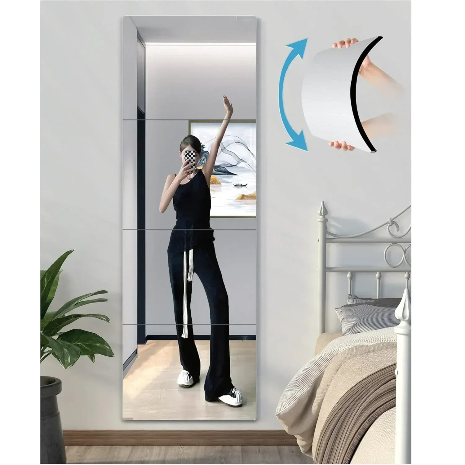 Flexible Acrylic Wall Mirrors Adhesive Mirror Sticker for Home Gym,Bedroom,Bathroom,living Room,Unbreakable Decorative Mirrors