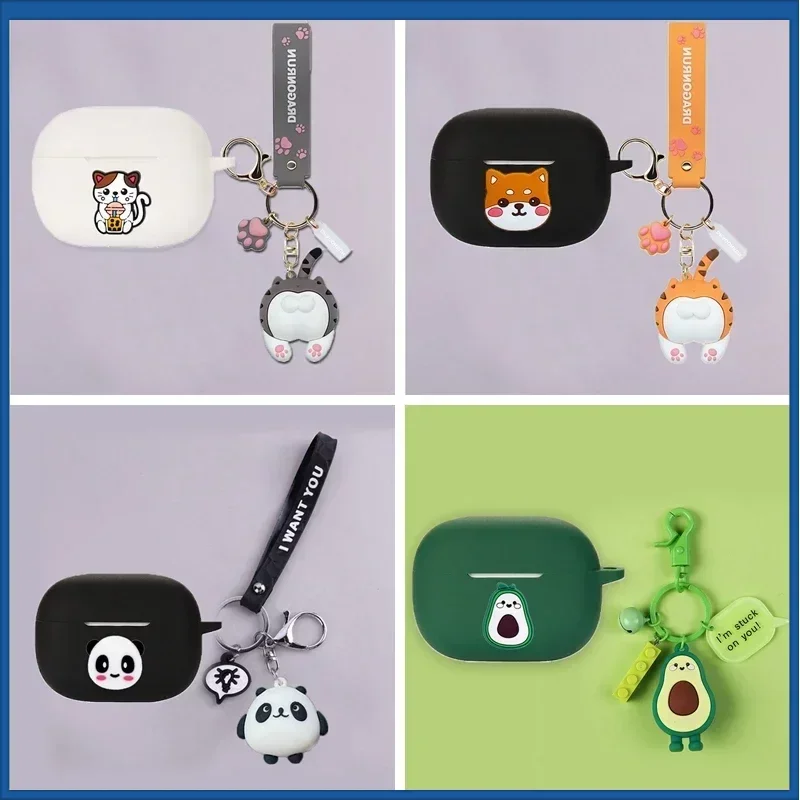 حافظة من السيليكون لهاتف Baseus Bowie M2 ، غطاء سماعات لطيف على شكل رسوم متحركة ، قط ، كلب ، قلادة أفوكادو