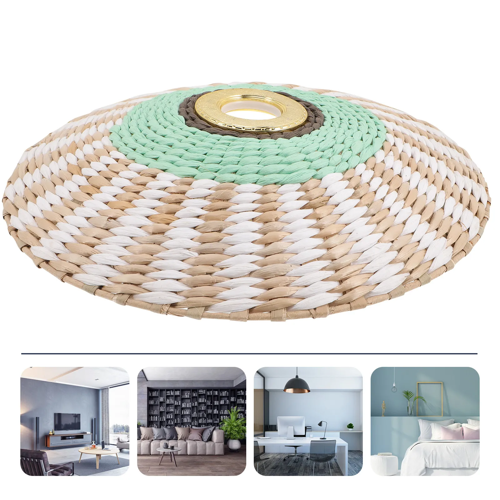 

Small Paper Woven Lampshade Retro Style Ceiling Lamp Cover E27 Socket Drum Lamp Shade Indoor Light Accessories