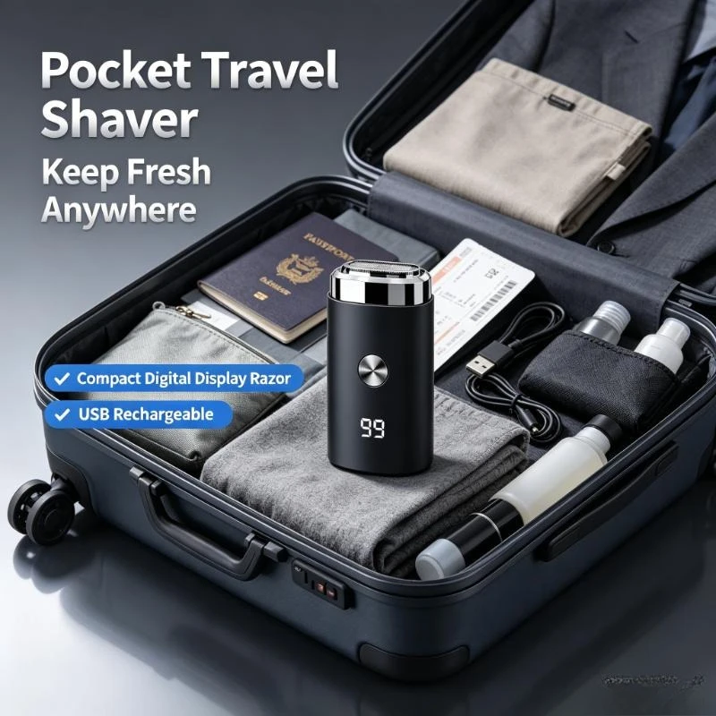 Compact Mini Portable Men Beard Shaver Digital Display Pocket Travel Electric Facial Razor