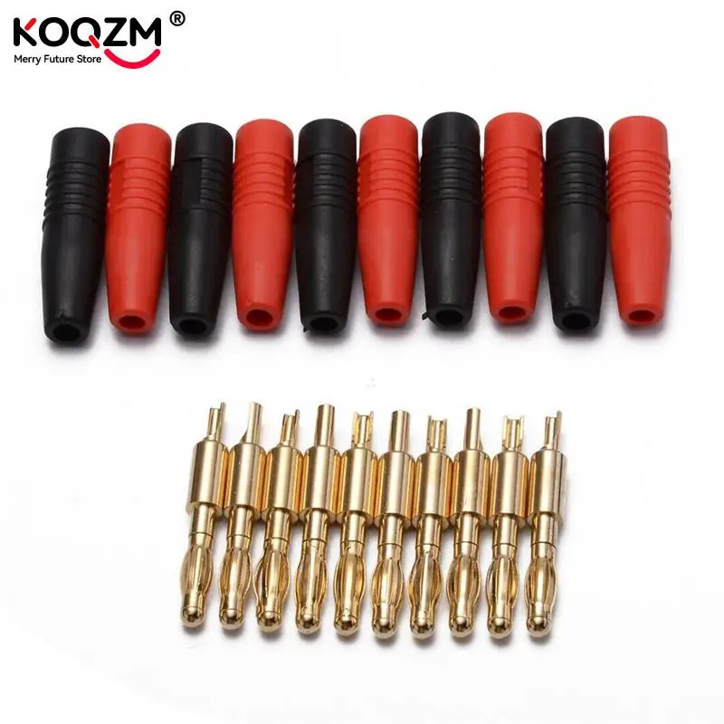 2pcs 4mm Plugs Gold Plated Musical Speaker Cable Wire Pin Banana Plug Connectors Red+Black