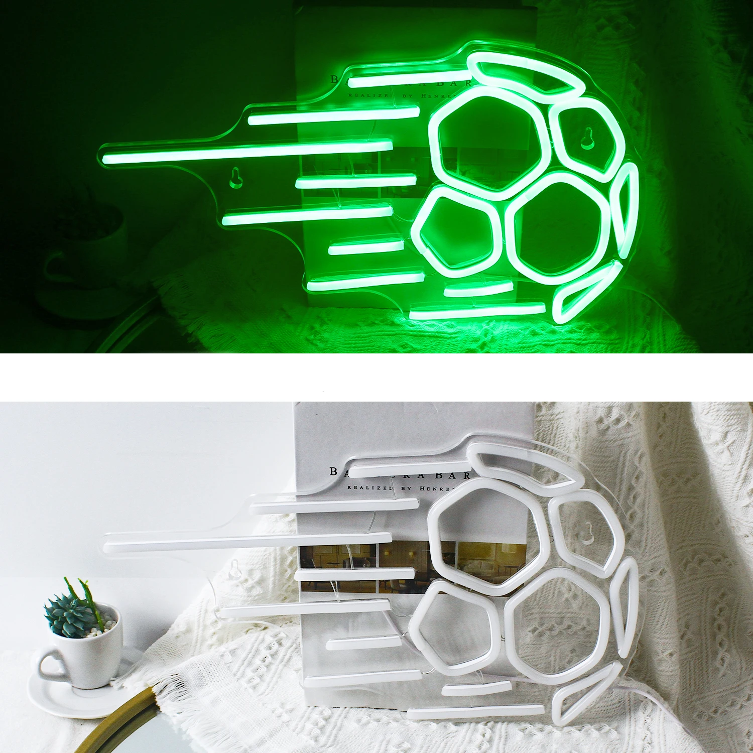 Fußball führte Neonlicht Zeichen kreatives Design Logo USB angetrieben hängende Kunst Wand lampe Raum dekoration für Fitness studio Sport Club Schlafzimmer