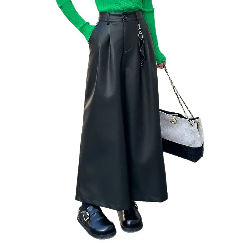 Женские кожаные брюки с высокой талией и драпировкой, повседневные утягивающие брюки