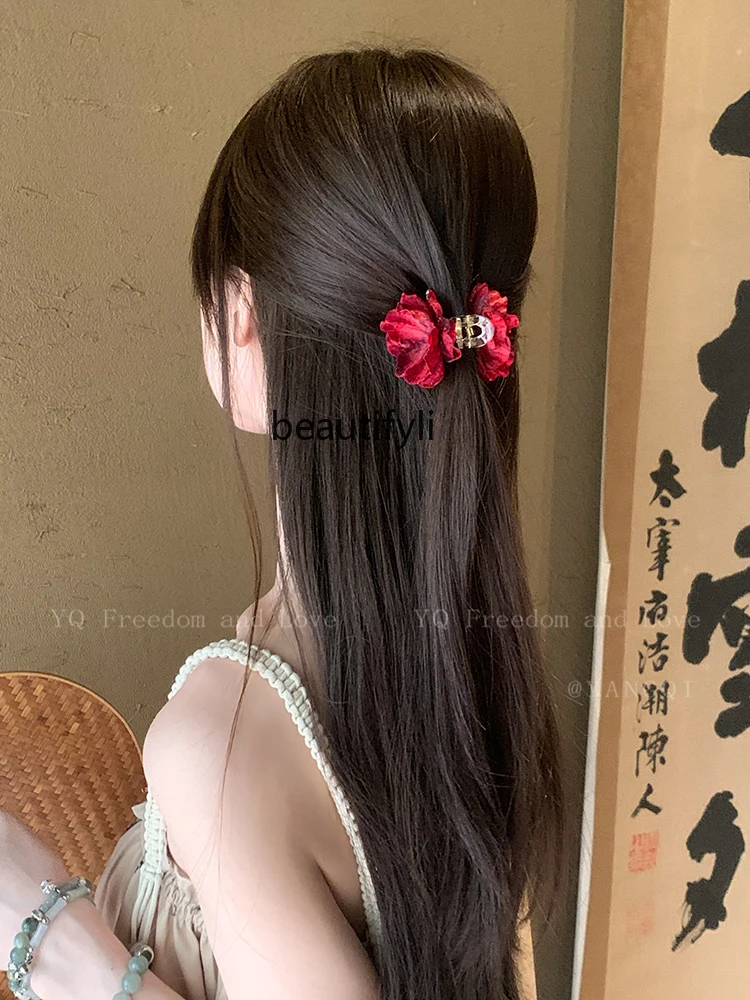 

Retro Chinese Rose Flower Hair Clip Headdress Flower High Sense Back Head Loose Clip Hair Clips Hair Accessories