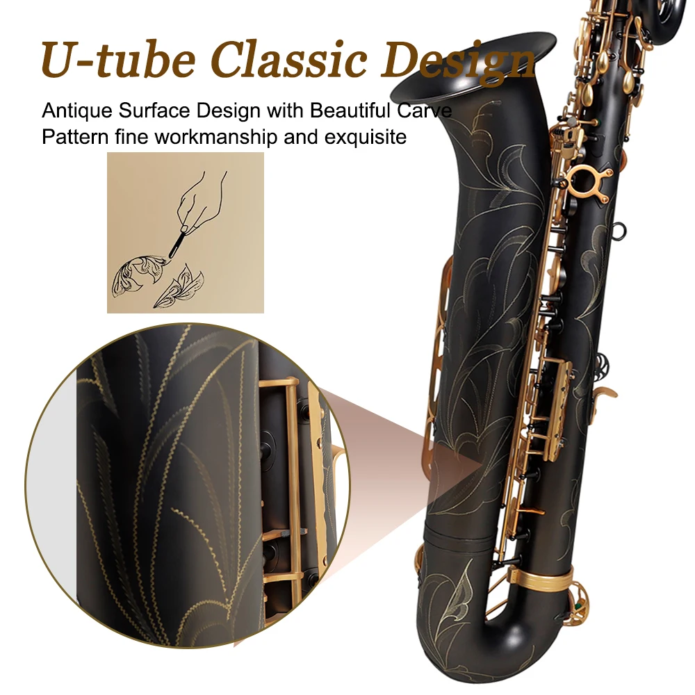SLADE Black Gold Key Euphonium Saxophone Eb Tone Brass Body Engraved White Shell Keys Saxophone Orchestra Woodwind Instrument