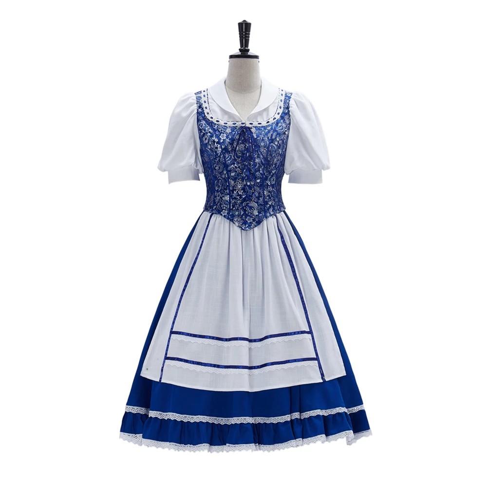 

Musical Character Female Cosplay Costume Women's Elegant Blue Floral Tops Maid Skirts Suits Halloween Carnival Party Dress