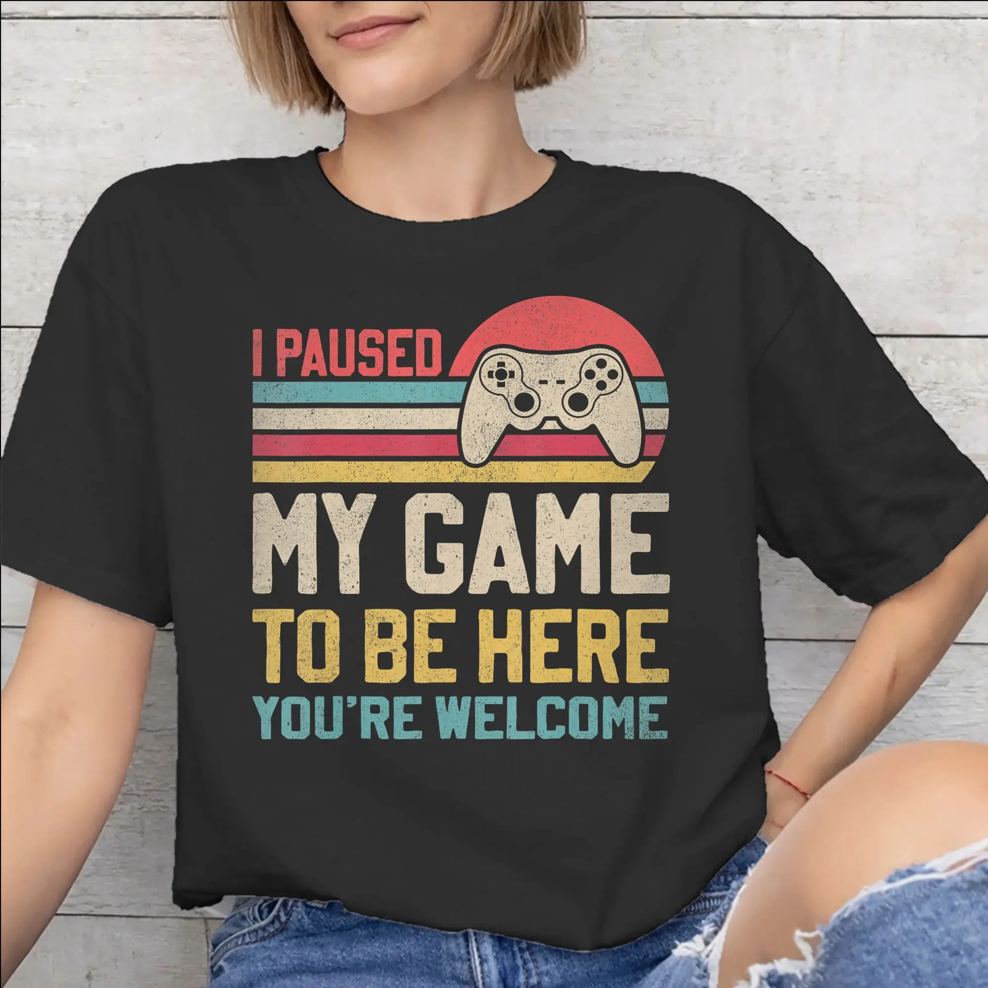 I Paused My Game To Be Here Graphic Printed T Shirt Men Women  100% Cotton  Tee Shirt Clothing