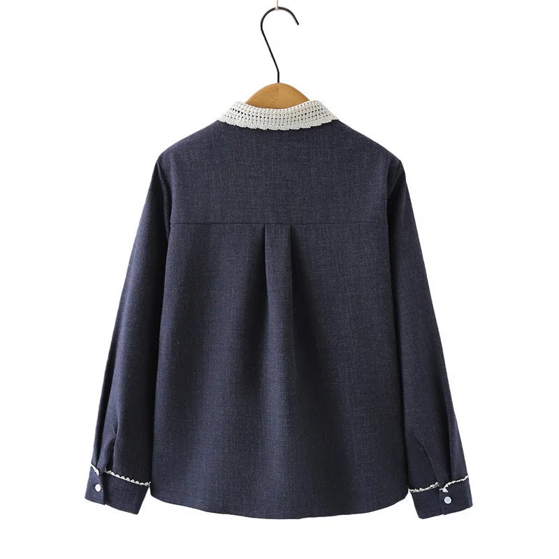 XXXXL Mode Übergrößen Damenbekleidung Blusen 2026 Frühling und Herbst Spitzenkragen Taillierte Langarm-Bluse 353