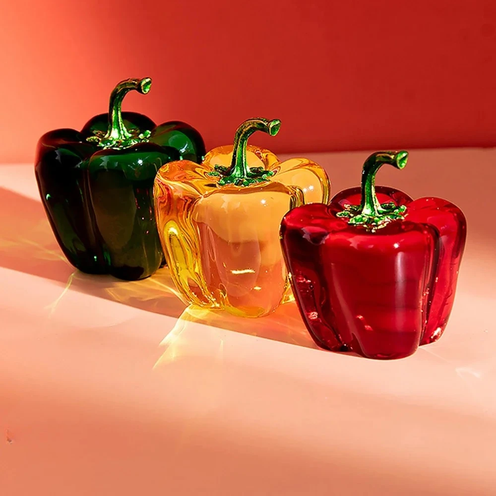 Green Pepper Ornaments Coloured Glaze Decoration Glass Home Decor Glass Crystal Quartz Gift Souvenir
