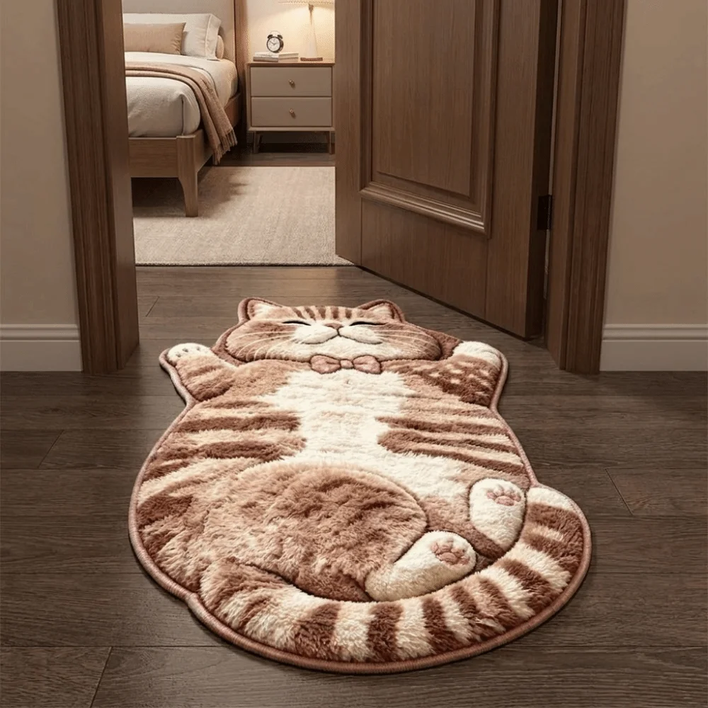 Soft 2D Cat-Shaped Area Rug Non-Slip Easy to Clean Home Decor Carpet Anti-fouling Cartoon Carpet Bedrooms
