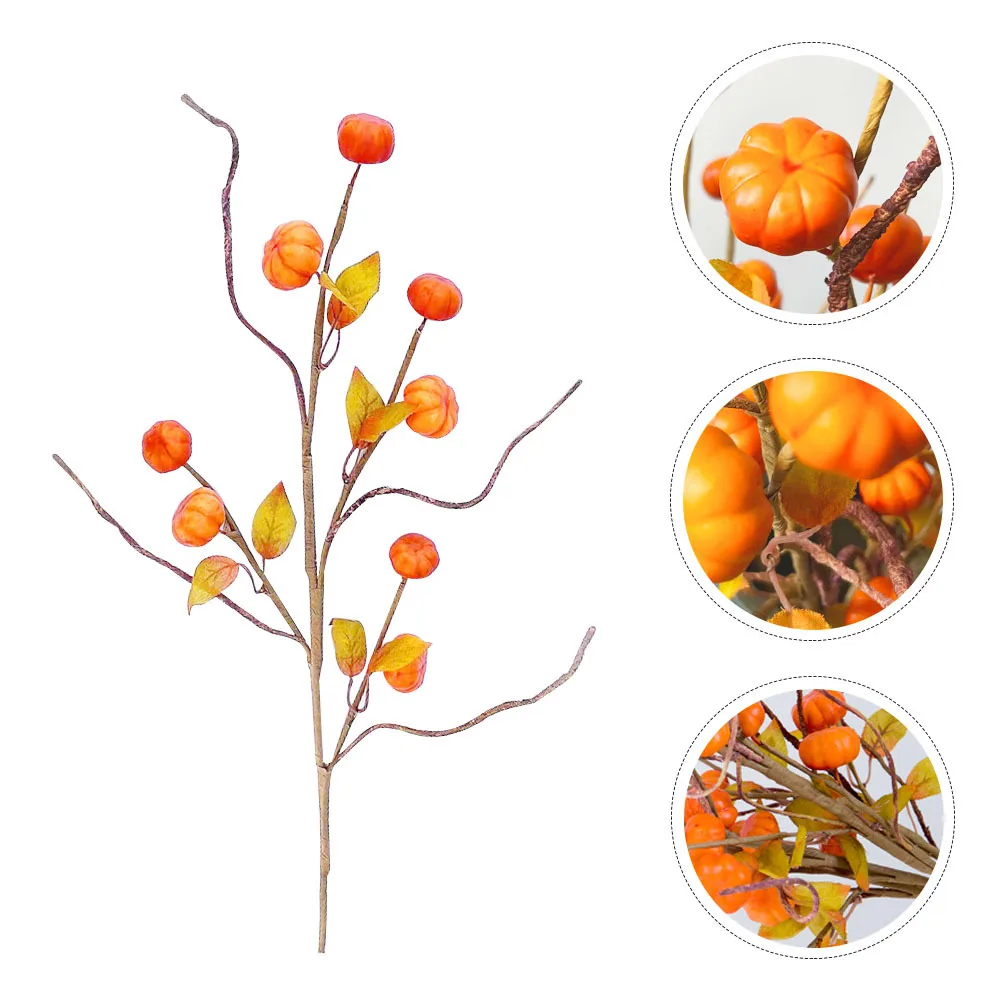 

3Pcs Simulation Pumpkin Branches Realistic Artificial Berry Stems Layout Decor for Halloween Thanksgiving Table Centerpiece Vase