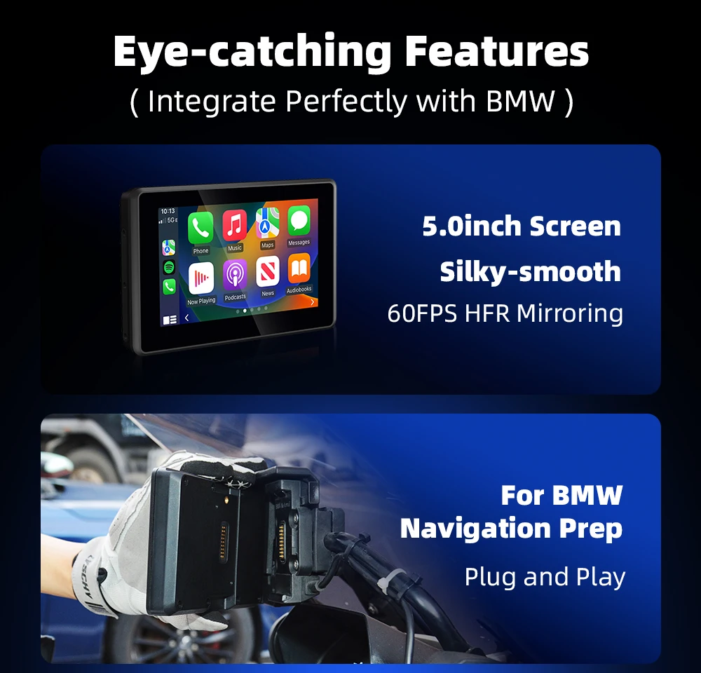 19-languages Linux Built-in Protocol WIFI  5Inch Motorcycle Screen Wireless CarPlay Android Auto for BMW R1200GS R1250GS etc.