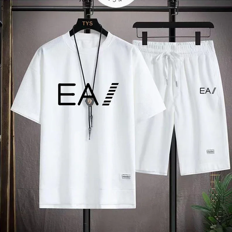 Herren Mode Pullover Sommer Neu 2026 Freizeit-Sportset, Basketball Kurzarm-T-Shirt + Shorts Zweiteiliges Set