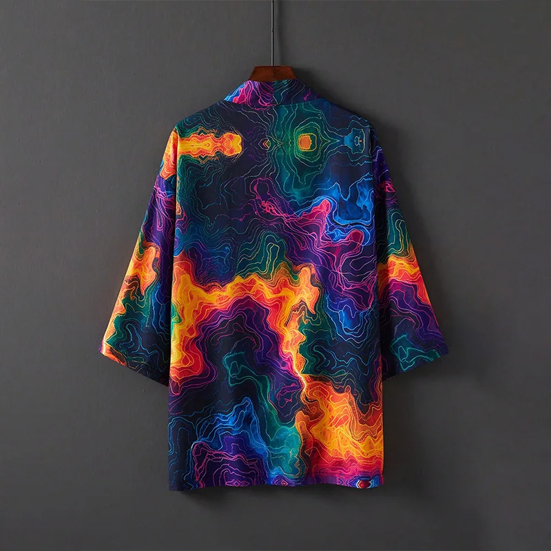 

Japanese-Style Fashionable Unisex High-End Tie-Dye Colorful 3D Printed One-Piece Robe Kimono Summer Plus-Size Loose Beach Swimsuit Cover-Up