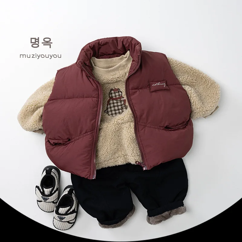 2025 شتاء جديد الأطفال سميكة الدافئة سترة الفتيان الفتيات القطن وسادة مبطنة موضة الطفل معطف بلا أكمام الاطفال جاكيت زيبرا