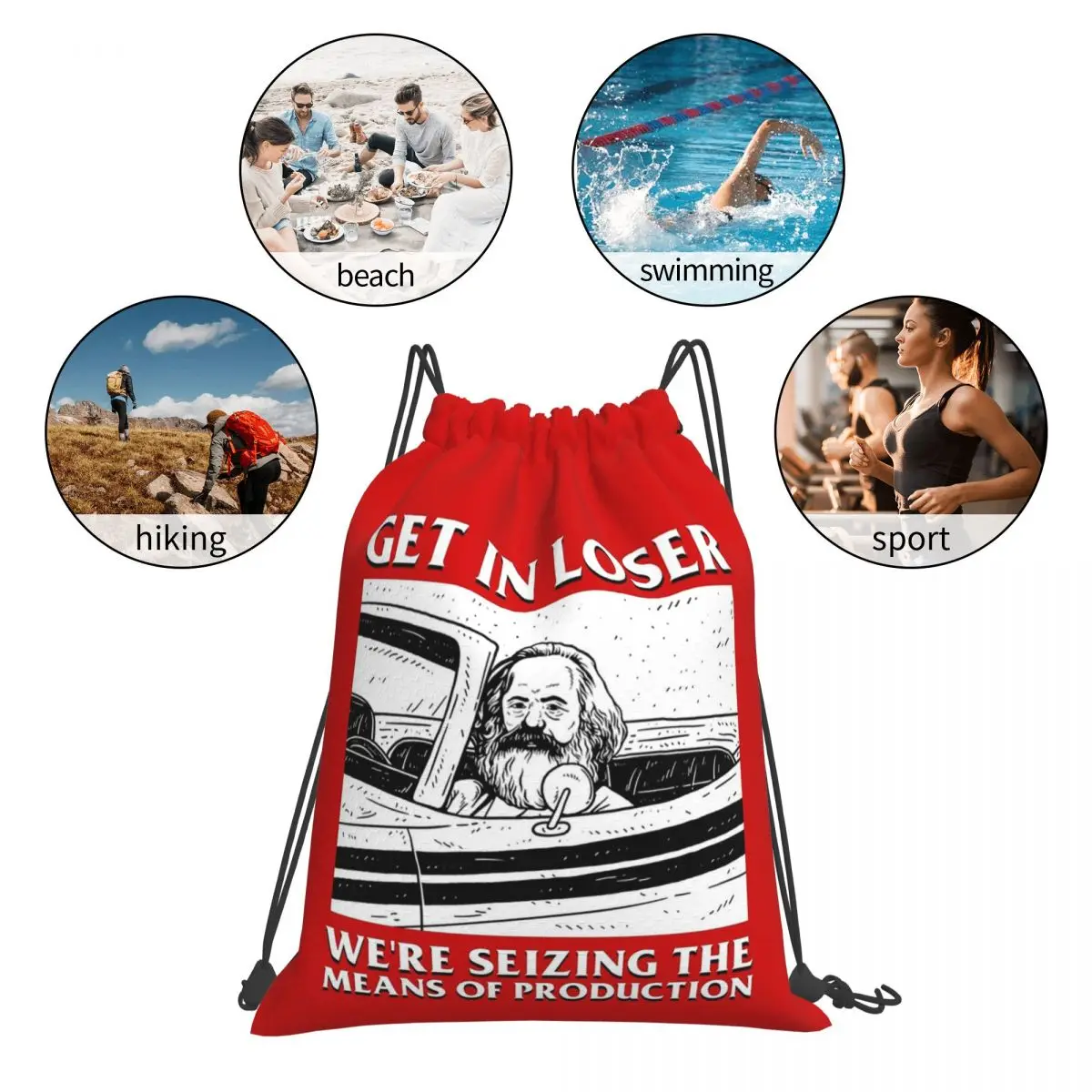 Get In Loser We're Seizing The Means Of Production バックパック ポータブル巾着バッグ シューズバッグ ブックバッグ 旅行 学校用