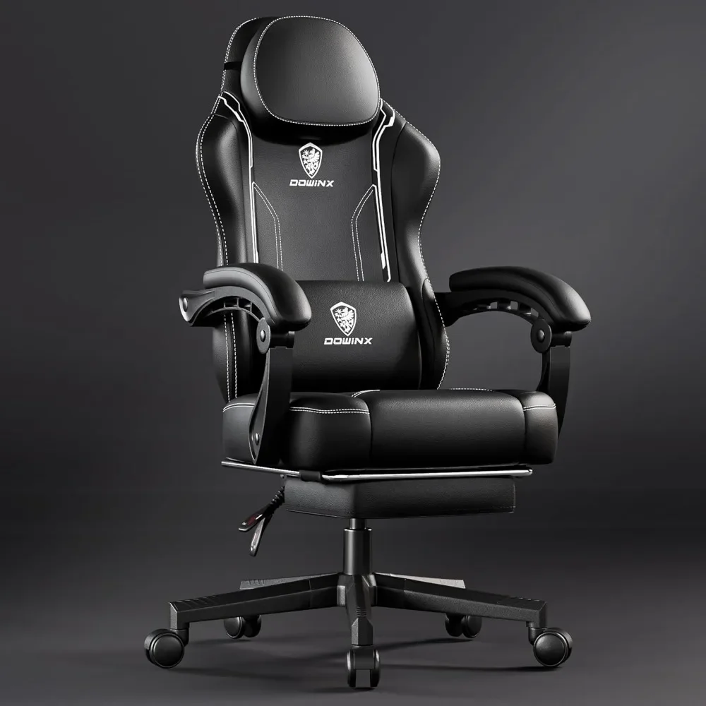 Gaming Chair with Pocket Spring Cushion, cadeira de jogo ergonômico, massagem apoio lombar e apoio para os pés para adultos, couro alto